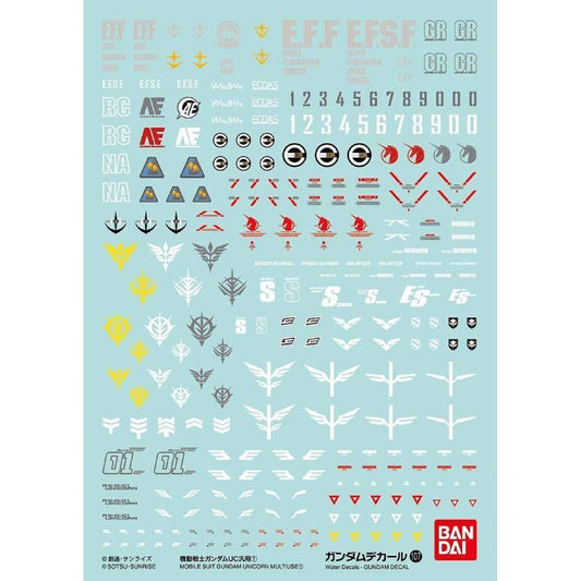 Gundam Decals : No. 107 Mobile Suite Gundam Unicorn Multiuse 1 scale 1/144 & 1/100