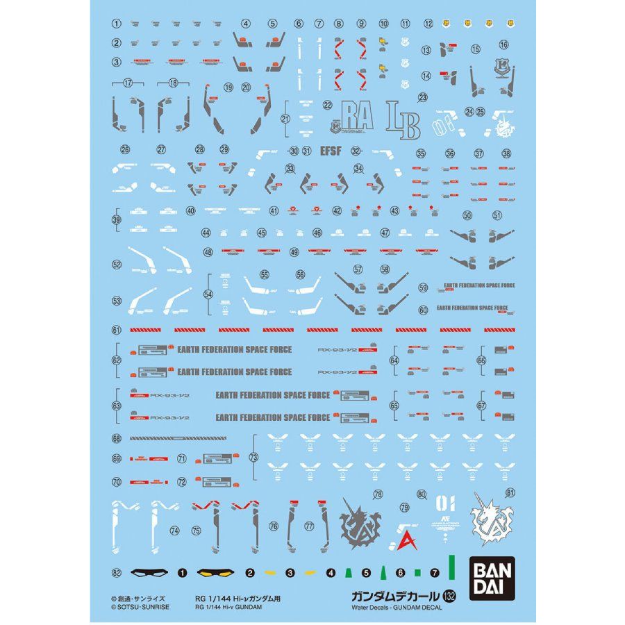 Gundam Decals : No. 132 Hi-nu (v) Gundam RG 1/144